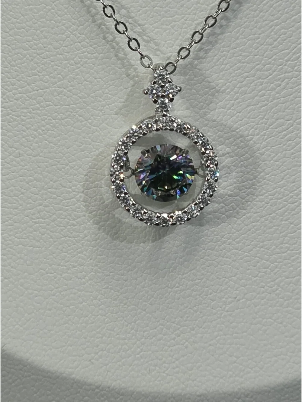 1k Rainbow Blue Floating Moissanite Pendent With Adjustable 16-18